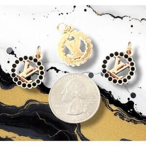 2 Piece Black Rhinestone/Gold Earring Making Round Charm Pendant